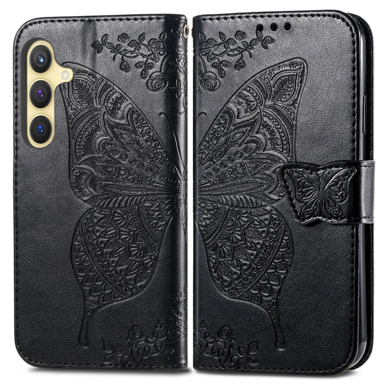 For Samsung Galaxy S25 5G Butterfly Love Flower Embossed Leather Phone Case(Black) by buy2fix