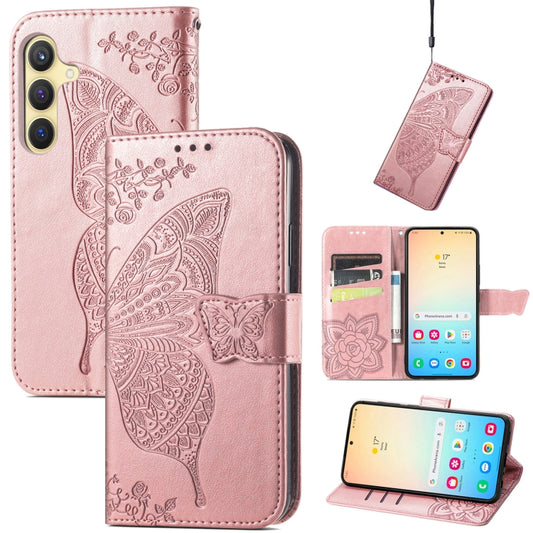For Samsung Galaxy S25 5G Butterfly Love Flower Embossed Leather Phone Case(Rose Gold) by buy2fix
