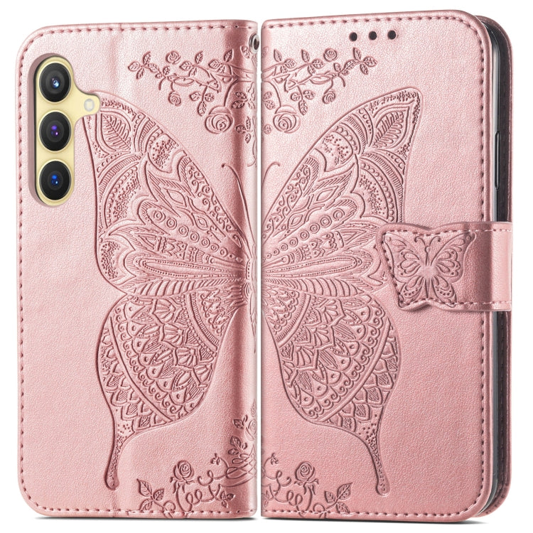 For Samsung Galaxy S25 5G Butterfly Love Flower Embossed Leather Phone Case(Rose Gold) by buy2fix