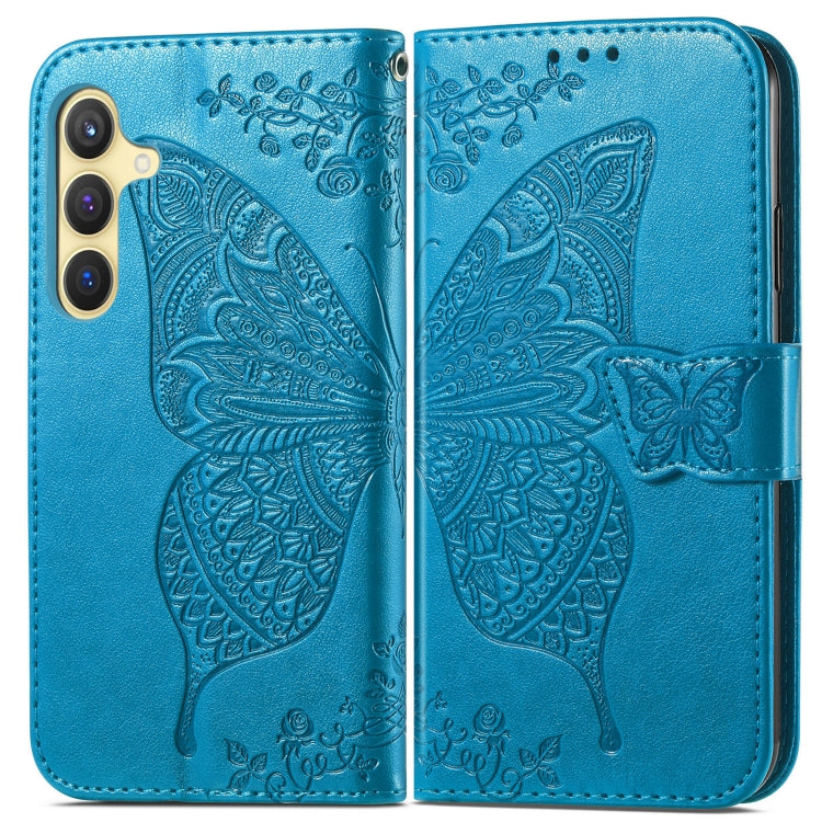 For Samsung Galaxy S25 5G Butterfly Love Flower Embossed Leather Phone Case(Blue) by buy2fix