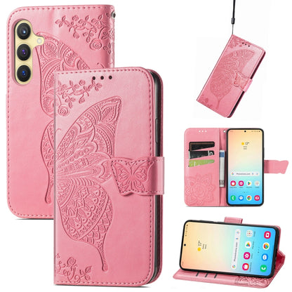 For Samsung Galaxy S25 5G Butterfly Love Flower Embossed Leather Phone Case(Pink) by buy2fix