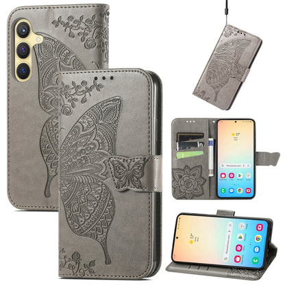 For Samsung Galaxy S25 5G Butterfly Love Flower Embossed Leather Phone Case(Gray) by buy2fix