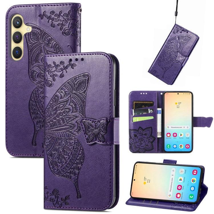 For Samsung Galaxy S25 5G Butterfly Love Flower Embossed Leather Phone Case(Dark Purple) by buy2fix