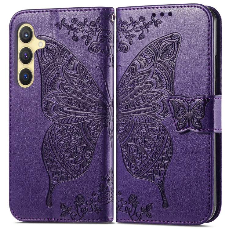 For Samsung Galaxy S25 5G Butterfly Love Flower Embossed Leather Phone Case(Dark Purple) by buy2fix