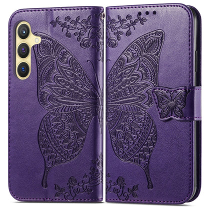 For Samsung Galaxy S25 5G Butterfly Love Flower Embossed Leather Phone Case(Dark Purple) by buy2fix