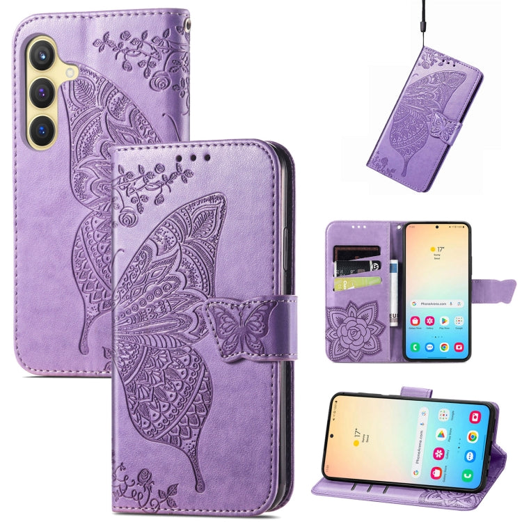 For Samsung Galaxy S25 5G Butterfly Love Flower Embossed Leather Phone Case(Light Purple) by buy2fix