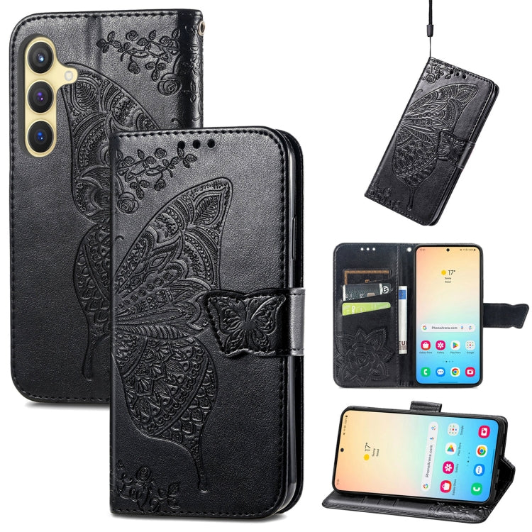 For Samsung Galaxy S25+ 5G Butterfly Love Flower Embossed Leather Phone Case(Black) by buy2fix