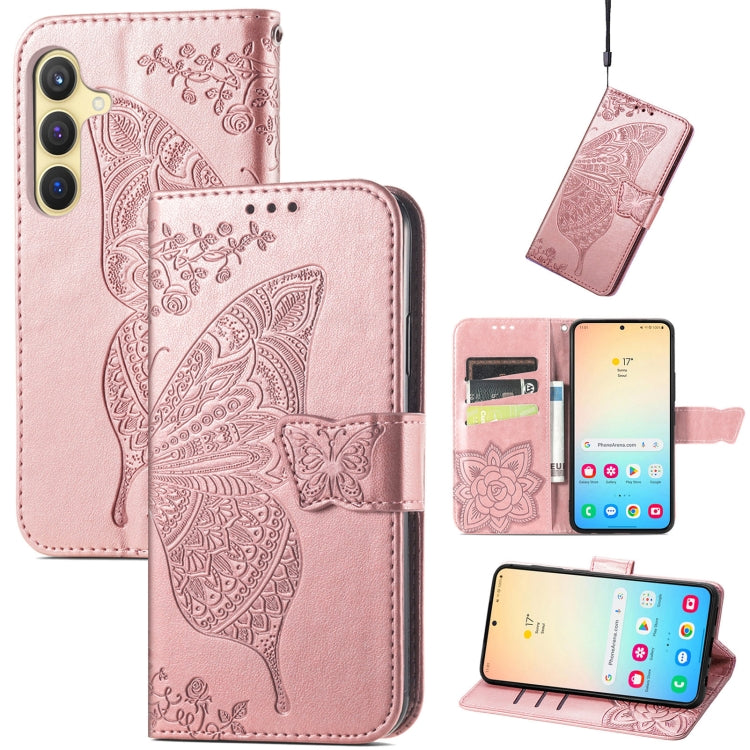 For Samsung Galaxy S25+ 5G Butterfly Love Flower Embossed Leather Phone Case(Rose Gold) by buy2fix