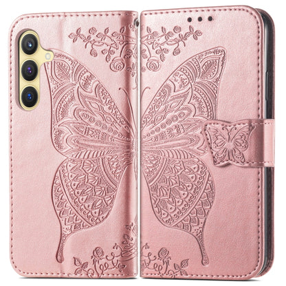 For Samsung Galaxy S25+ 5G Butterfly Love Flower Embossed Leather Phone Case(Rose Gold) by buy2fix