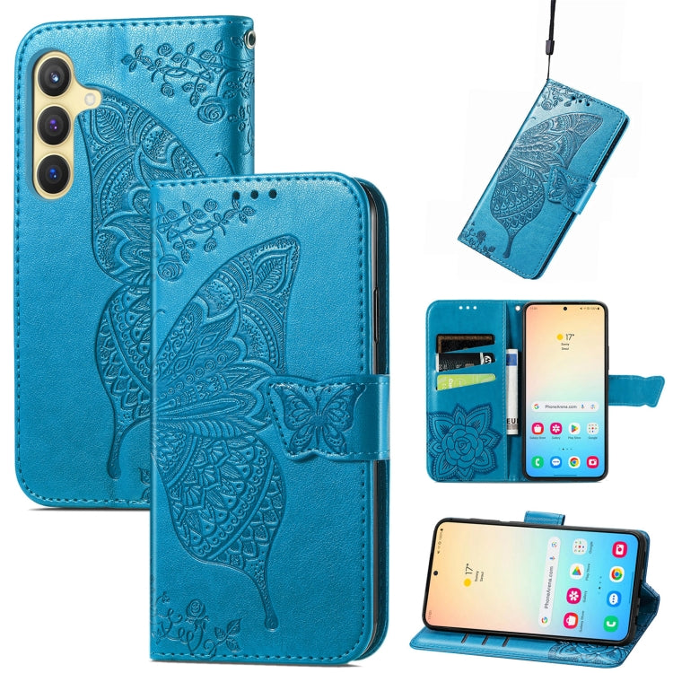 For Samsung Galaxy S25+ 5G Butterfly Love Flower Embossed Leather Phone Case(Blue) by buy2fix
