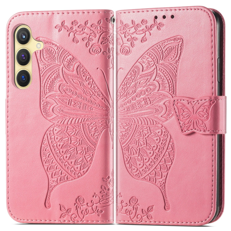 For Samsung Galaxy S25+ 5G Butterfly Love Flower Embossed Leather Phone Case(Pink) by buy2fix