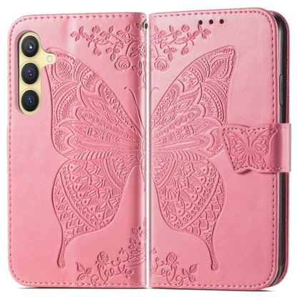 For Samsung Galaxy S25+ 5G Butterfly Love Flower Embossed Leather Phone Case(Pink) by buy2fix