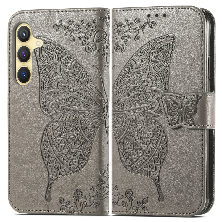 For Samsung Galaxy S25+ 5G Butterfly Love Flower Embossed Leather Phone Case(Gray) by buy2fix