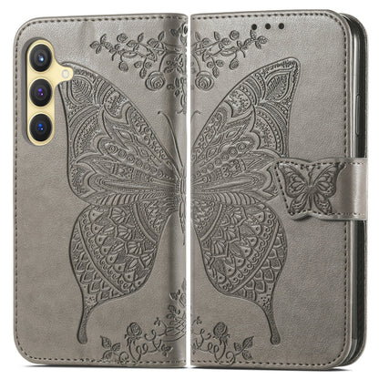 For Samsung Galaxy S25+ 5G Butterfly Love Flower Embossed Leather Phone Case(Gray) by buy2fix