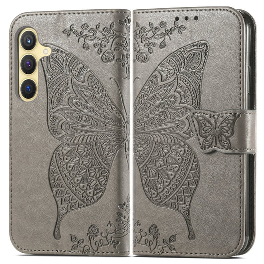 For Samsung Galaxy S25+ 5G Butterfly Love Flower Embossed Leather Phone Case(Gray) by buy2fix