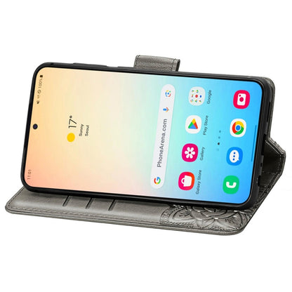 For Samsung Galaxy S25+ 5G Butterfly Love Flower Embossed Leather Phone Case(Gray) by buy2fix