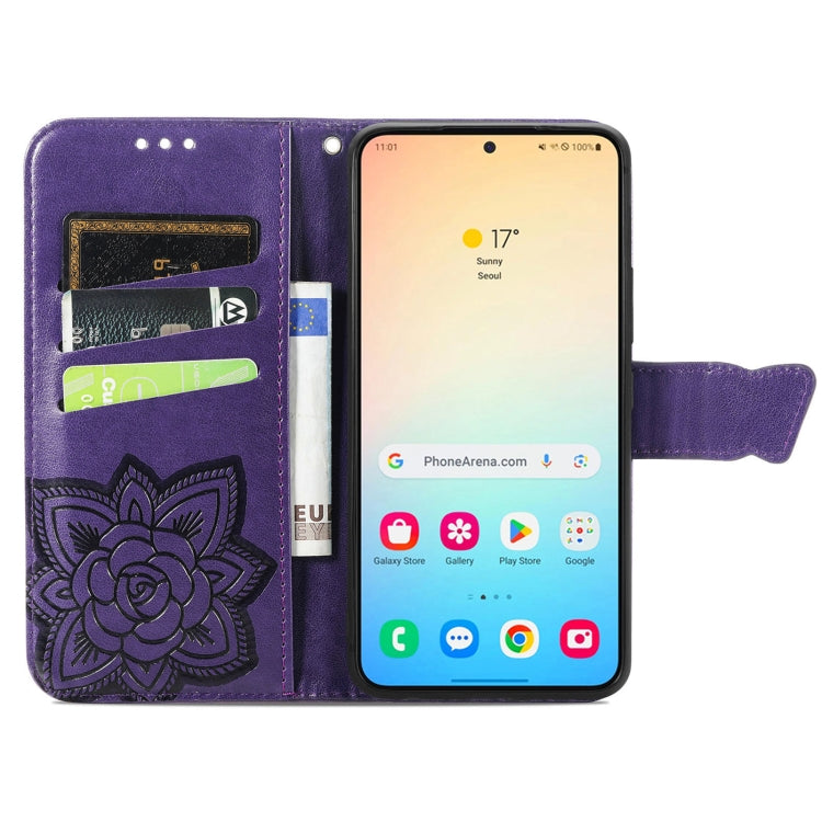 For Samsung Galaxy S25+ 5G Butterfly Love Flower Embossed Leather Phone Case(Dark Purple) by buy2fix