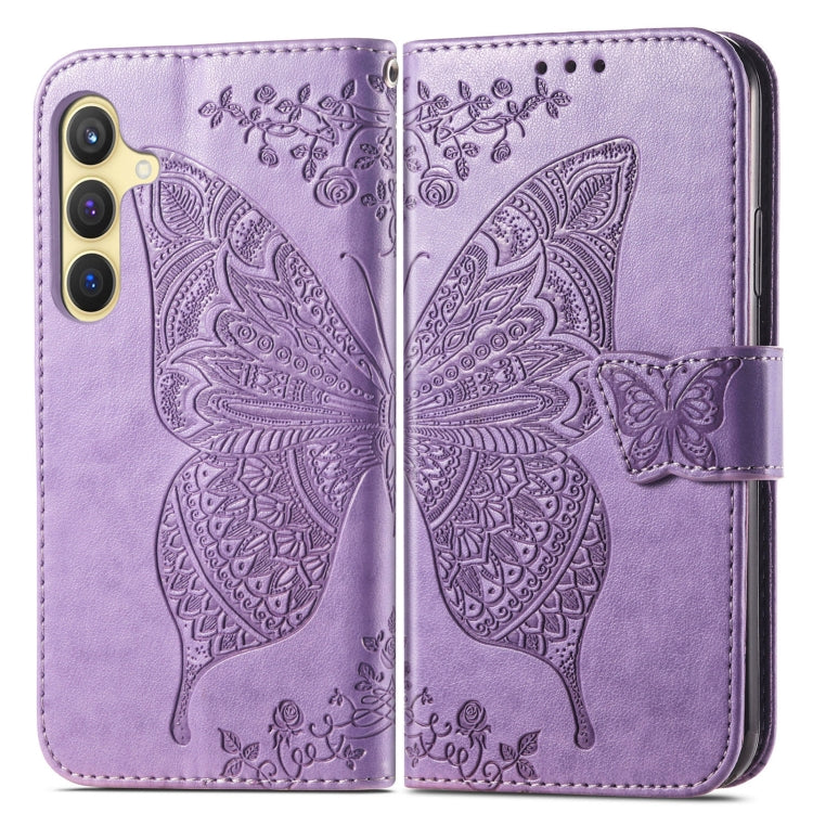 For Samsung Galaxy S25+ 5G Butterfly Love Flower Embossed Leather Phone Case(Light Purple) by buy2fix