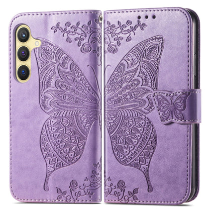 For Samsung Galaxy S25+ 5G Butterfly Love Flower Embossed Leather Phone Case(Light Purple) by buy2fix