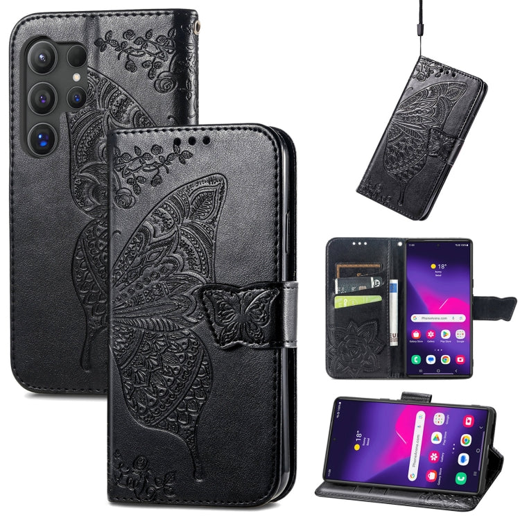 For Samsung Galaxy S25 Ultra 5G Butterfly Love Flower Embossed Leather Phone Case(Black) by buy2fix