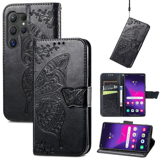 For Samsung Galaxy S25 Ultra 5G Butterfly Love Flower Embossed Leather Phone Case(Black) by buy2fix