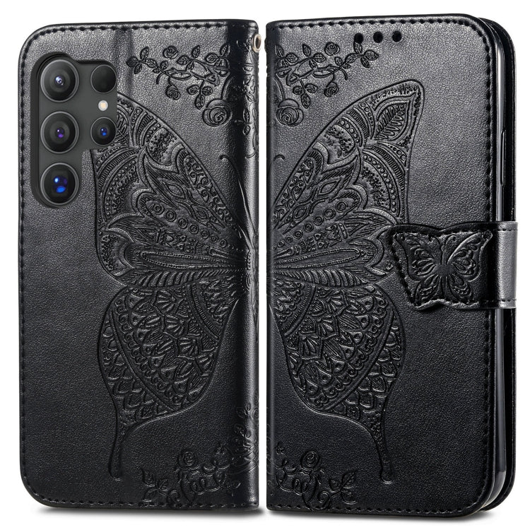 For Samsung Galaxy S25 Ultra 5G Butterfly Love Flower Embossed Leather Phone Case(Black) by buy2fix