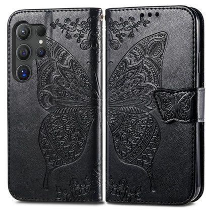 For Samsung Galaxy S25 Ultra 5G Butterfly Love Flower Embossed Leather Phone Case(Black) by buy2fix
