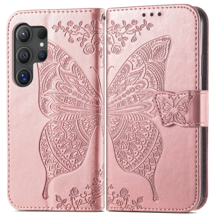 For Samsung Galaxy S25 Ultra 5G Butterfly Love Flower Embossed Leather Phone Case(Rose Gold) by buy2fix