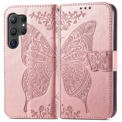 For Samsung Galaxy S25 Ultra 5G Butterfly Love Flower Embossed Leather Phone Case(Rose Gold) by buy2fix