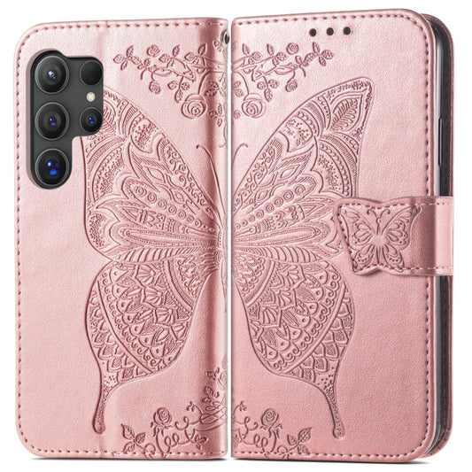For Samsung Galaxy S25 Ultra 5G Butterfly Love Flower Embossed Leather Phone Case(Rose Gold) by buy2fix