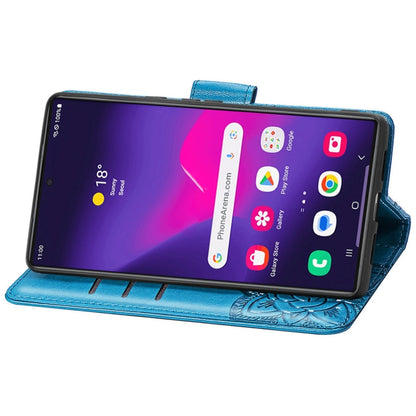 For Samsung Galaxy S25 Ultra 5G Butterfly Love Flower Embossed Leather Phone Case(Blue) by buy2fix