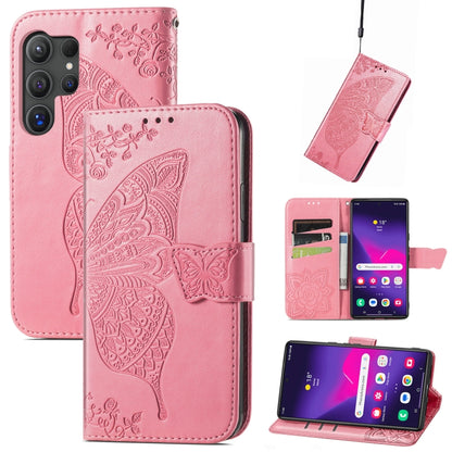 For Samsung Galaxy S25 Ultra 5G Butterfly Love Flower Embossed Leather Phone Case(Pink) by buy2fix