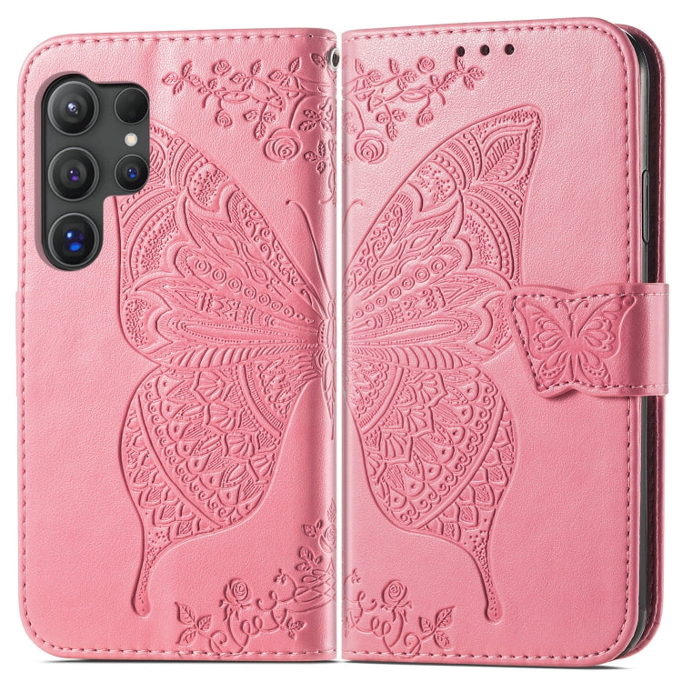 For Samsung Galaxy S25 Ultra 5G Butterfly Love Flower Embossed Leather Phone Case(Pink) by buy2fix
