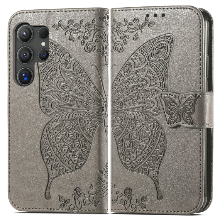 For Samsung Galaxy S25 Ultra 5G Butterfly Love Flower Embossed Leather Phone Case(Gray) by buy2fix