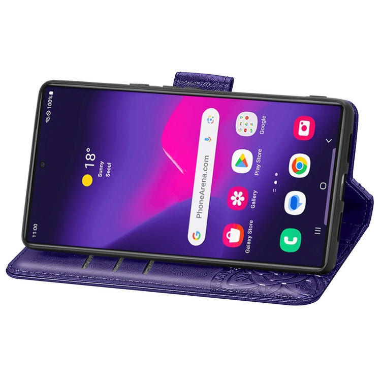 For Samsung Galaxy S25 Ultra 5G Butterfly Love Flower Embossed Leather Phone Case(Dark Purple) by buy2fix