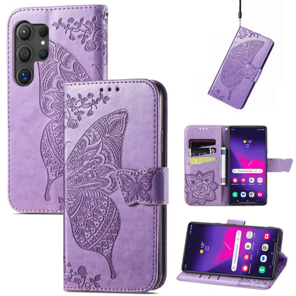 For Samsung Galaxy S25 Ultra 5G Butterfly Love Flower Embossed Leather Phone Case(Light Purple) by buy2fix