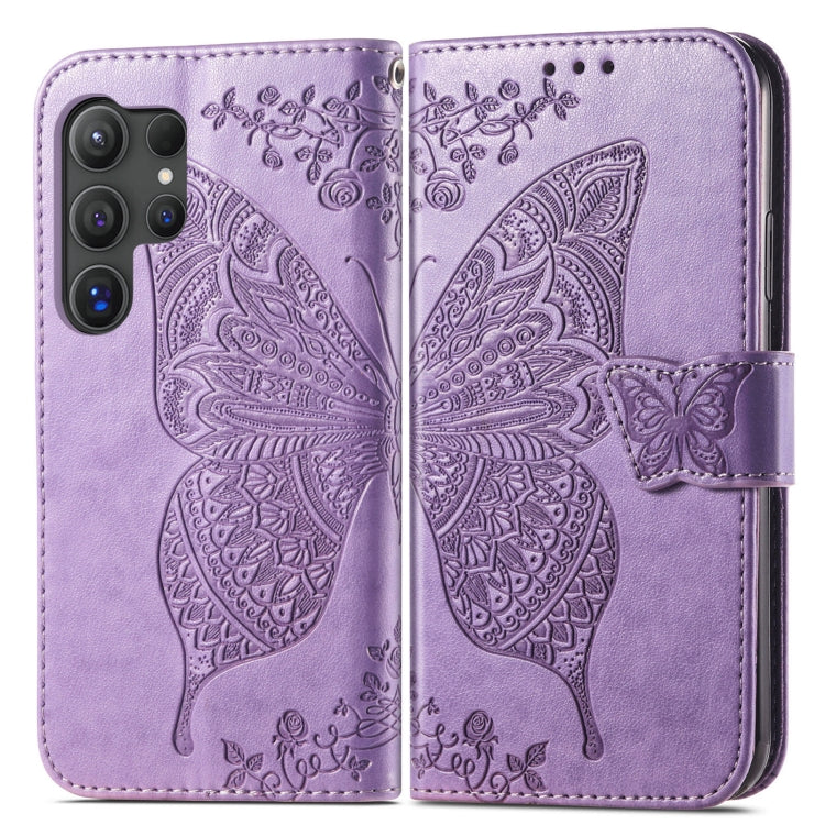 For Samsung Galaxy S25 Ultra 5G Butterfly Love Flower Embossed Leather Phone Case(Light Purple) by buy2fix