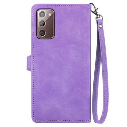 For Samsung Galaxy Note20 Embossed Flower Zipper Leather Phone Case(Purple) by buy2fix