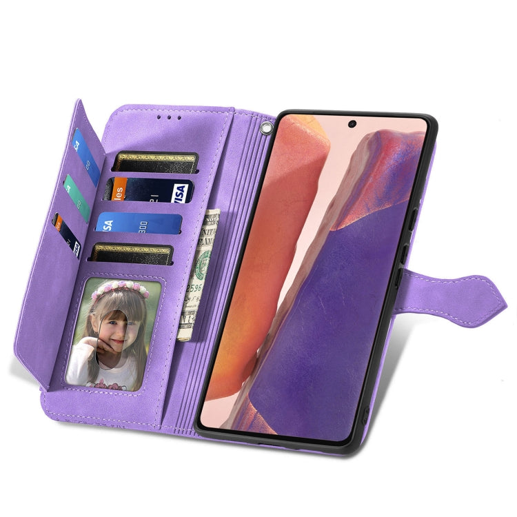 For Samsung Galaxy Note20 Embossed Flower Zipper Leather Phone Case(Purple) by buy2fix