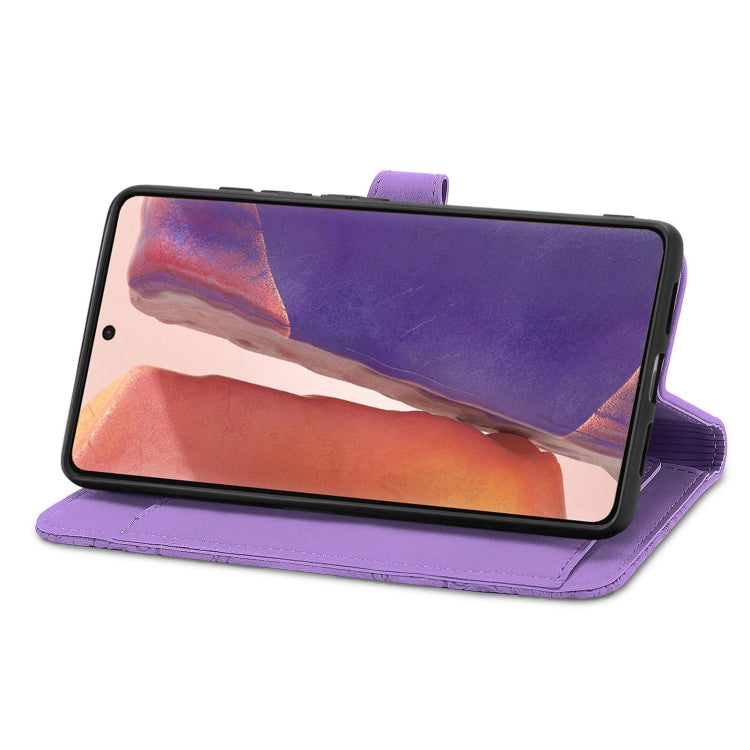 For Samsung Galaxy Note20 Embossed Flower Zipper Leather Phone Case(Purple) by buy2fix