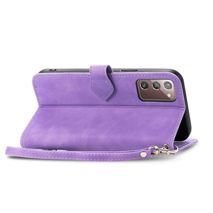 For Samsung Galaxy Note20 Embossed Flower Zipper Leather Phone Case(Purple) by buy2fix