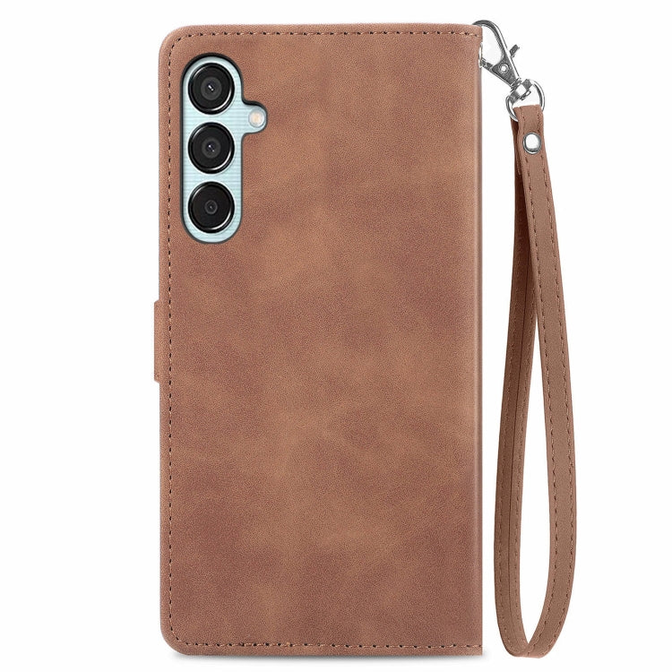For Samsung Galaxy M15 Embossed Flower Zipper Leather Phone Case(Brown) by buy2fix