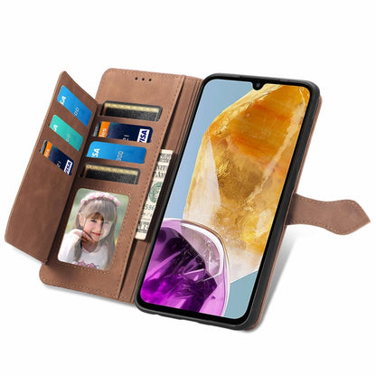 For Samsung Galaxy M15 Embossed Flower Zipper Leather Phone Case(Brown) by buy2fix