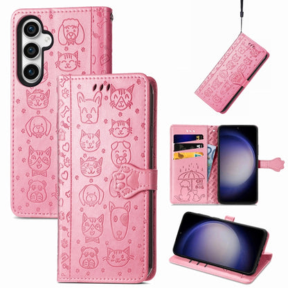 For Samsung Galaxy S23 FE 5G Cat and Dog Embossed Leather Phone Case(Pink) by buy2fix
