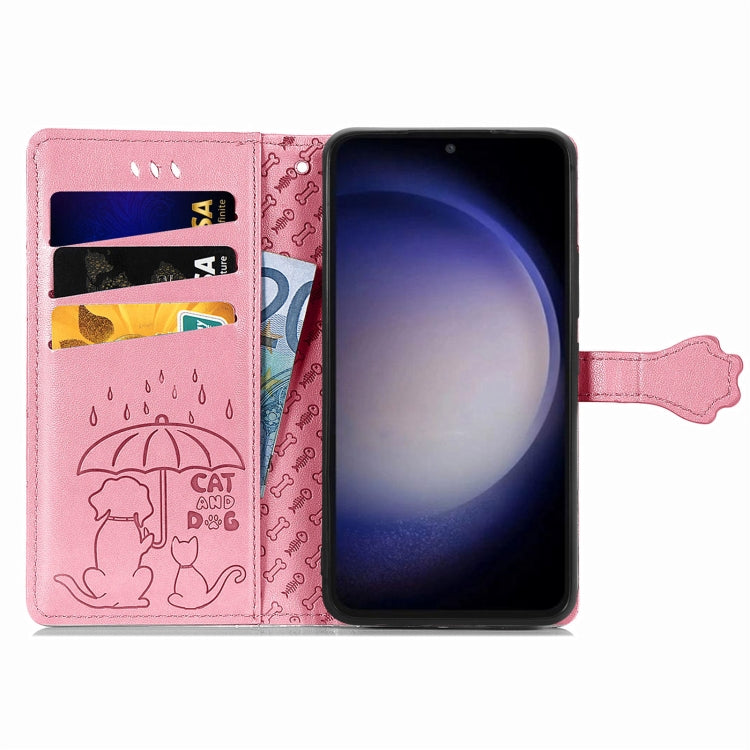 For Samsung Galaxy S23 FE 5G Cat and Dog Embossed Leather Phone Case(Pink) by buy2fix