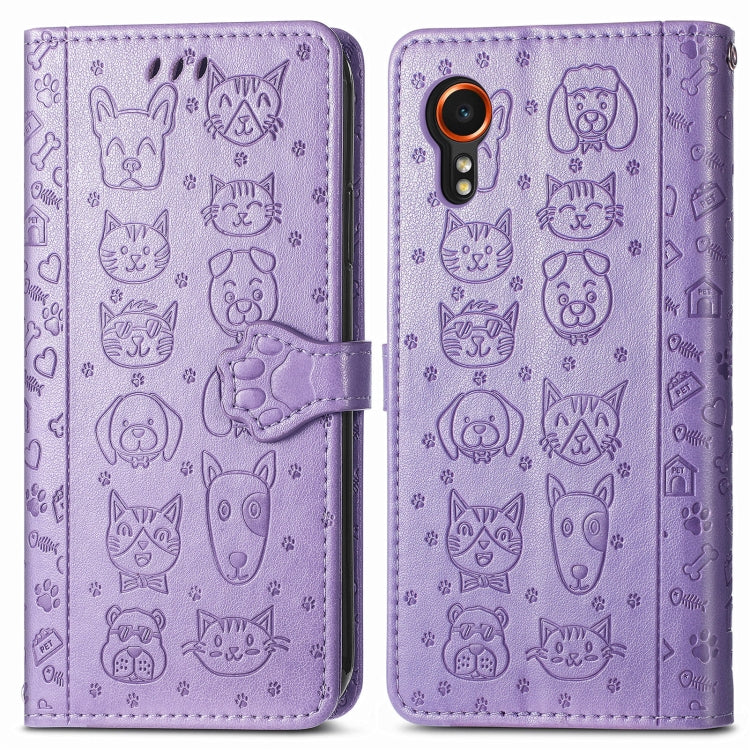 For Samsung Galaxy Xcover 7 Cat and Dog Embossed Leather Phone Case(Purple) by buy2fix