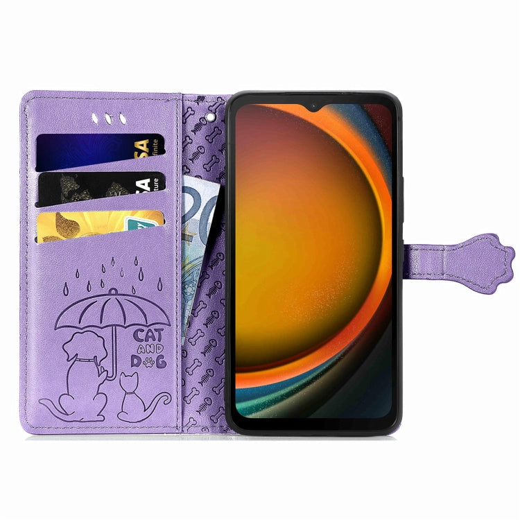 For Samsung Galaxy Xcover 7 Cat and Dog Embossed Leather Phone Case(Purple) by buy2fix