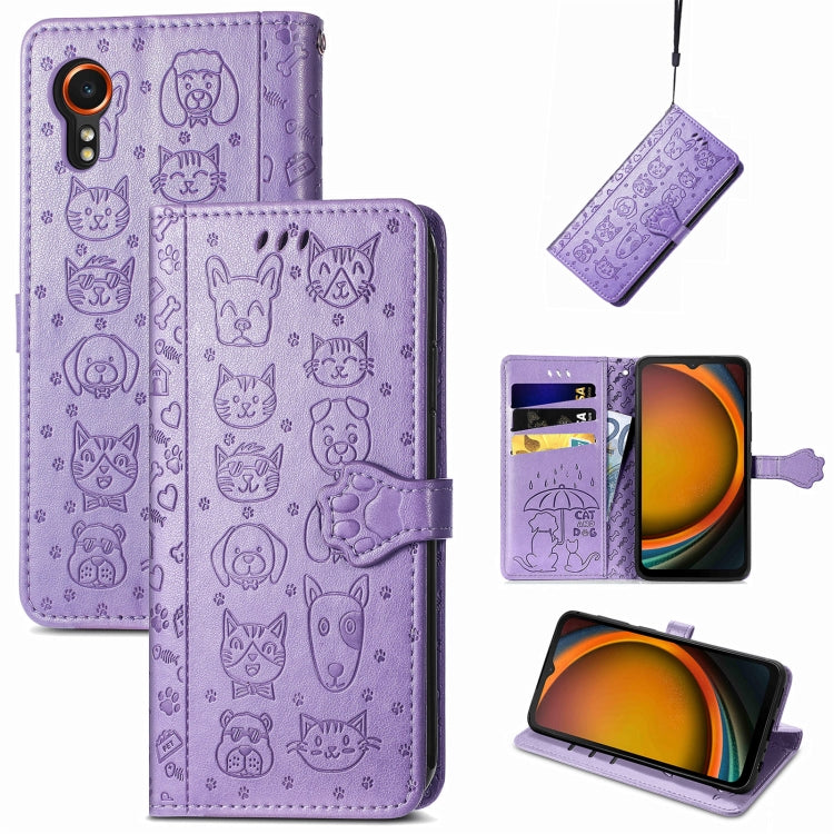 For Samsung Galaxy Xcover 7 Cat and Dog Embossed Leather Phone Case(Purple) by buy2fix