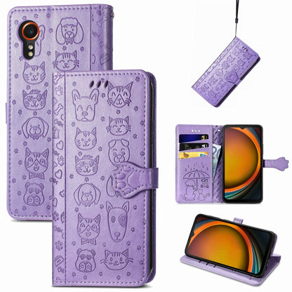 For Samsung Galaxy Xcover 7 Cat and Dog Embossed Leather Phone Case(Purple) by buy2fix