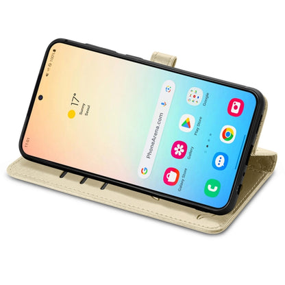 For Samsung Galaxy S25 5G Cat and Dog Embossed Leather Phone Case(Gold) by buy2fix